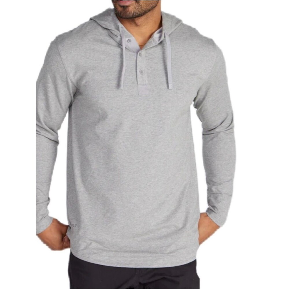 BYLT Basics Drop Cut Hooded Henley Shirt Men's XL Gray Knit Pullover Casual